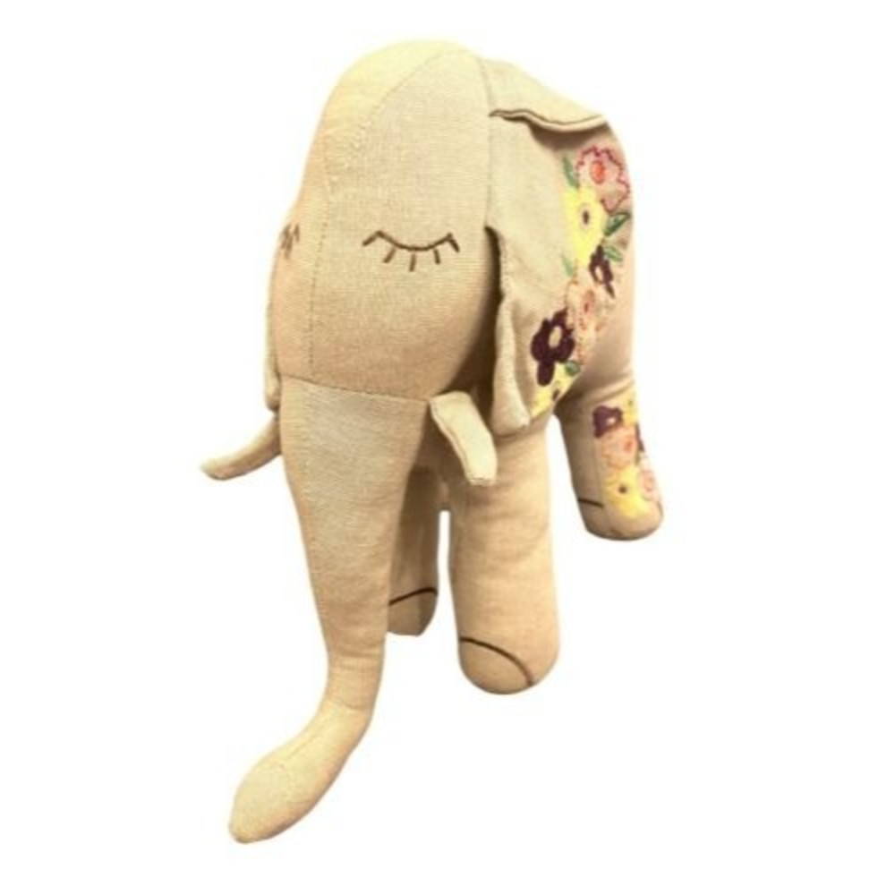 Art & Soul India Stuffed Plush Linen Elephant Embroiderery 10"x13" - Unique